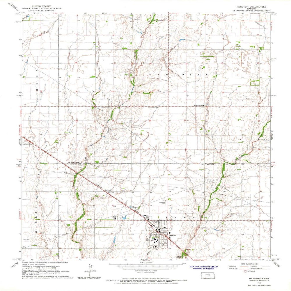 YellowMaps Hesston KS topo map, 1:24000 Scale, 7.5 X 7.5 Minute, Historical, 1965, Updated 1966, 27.02 x 21.02 in - Tyvek