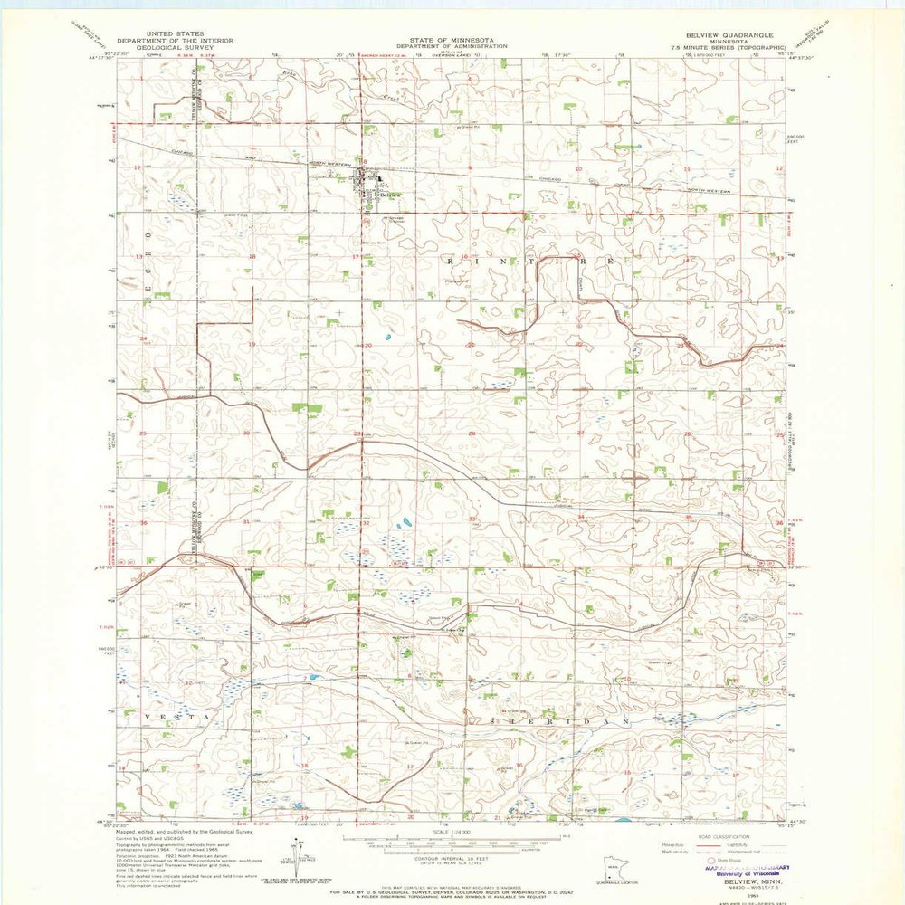 Belview MN topo map, 1:24000 Scale, 7.5 X 7.5 Minute, Historical, 1965, Updated 1966, 27.23 x 21.53 in - Tyvek