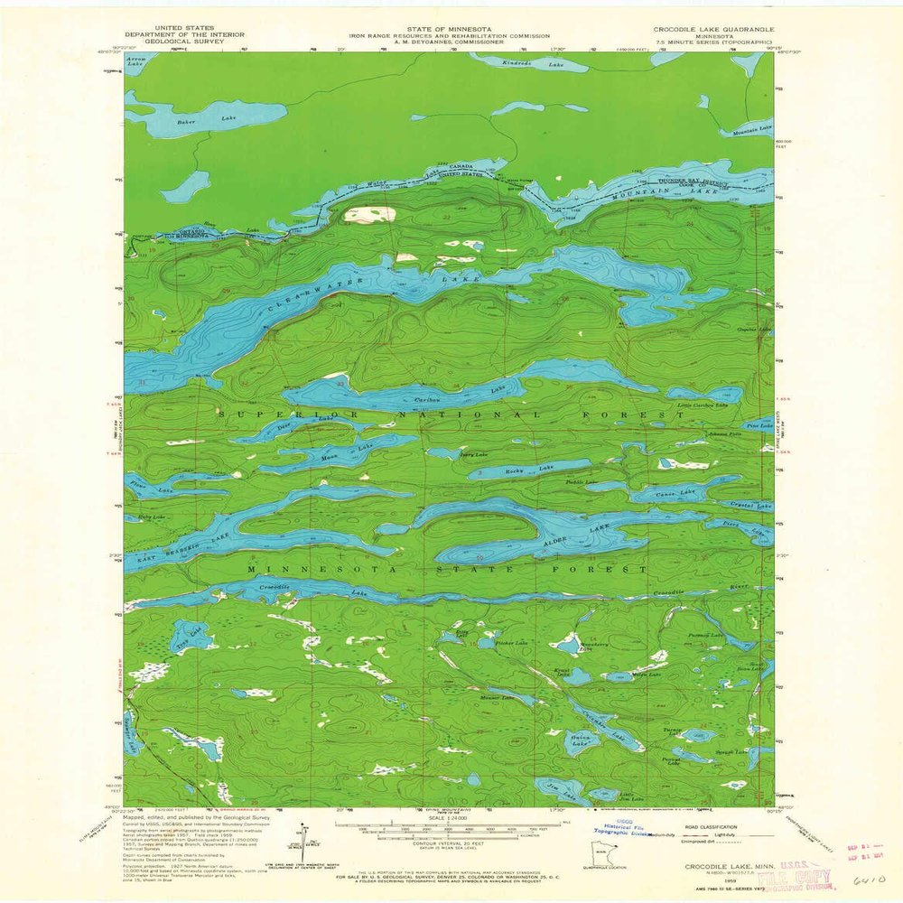 YellowMaps Crocodile Lake MN topo map, 1:24000 Scale, 7.5 X 7.5 Minute, Historical, 1959, Updated 1964, 27.23 x 21.53 in - Polypropylene