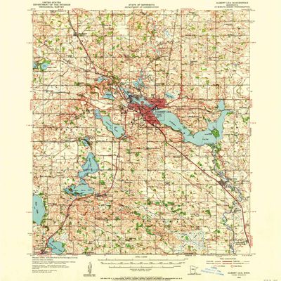 YellowMaps Albert Lea MN topo map, 1:62500 Scale, 15 X 15 Minute, Historical, 1954, Updated 1956, 27.23 x 21.53 in - Polypropylene