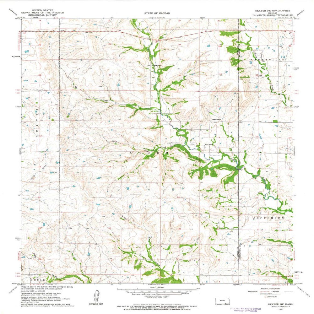 YellowMaps Dexter NE KS topo map, 1:24000 Scale, 7.5 X 7.5 Minute, Historical, 1962, Updated 1963, 26.99 x 21.04 in - Polypropylene