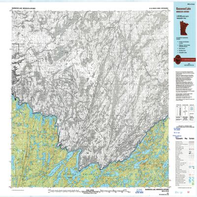 YellowMaps Basswood Lake MN topo map, 1:100000 Scale, 30 X 60 Minute, Historical, 1977, Updated 1994, 27.23 x 21.53 in - Polypropylene