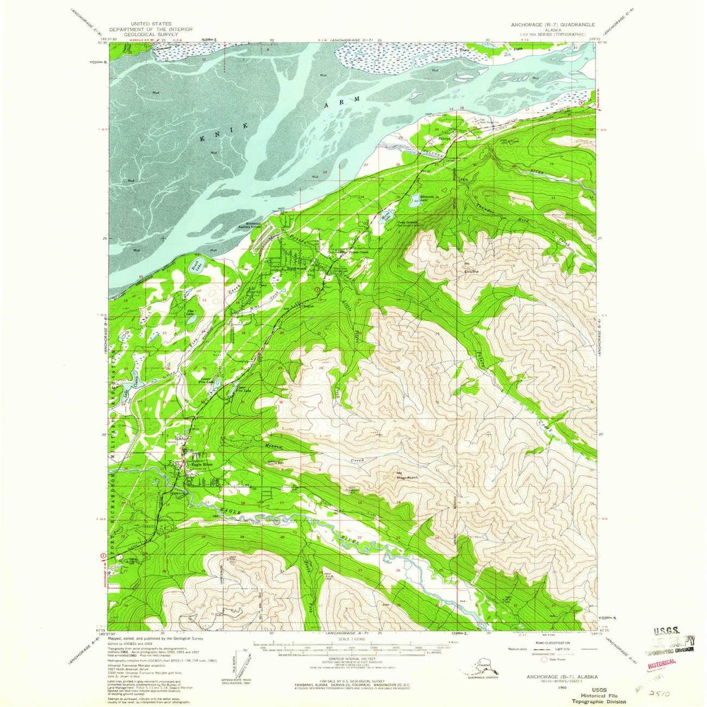 YellowMaps Anchorage B 7 AK topo map, 1:63360 Scale, 15 X 15 Minute, Historical, 1960, Updated 1961, 20.8 x 18.1 in - Tyvek