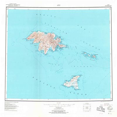 YellowMaps Attu AK topo map, 1:250000 Scale, 1 X 2 Degree, Historical, 1953, Updated 1971, 23 x 30.3 in - Polypropylene