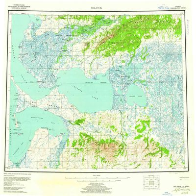 YellowMaps Selawik AK topo map, 1:250000 Scale, 1 X 3 Degree, Historical, 1957, Updated 1961, 22.5 x 23.8 in - Tyvek