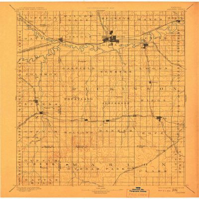 YellowMaps Abilene KS topo map, 1:125000 Scale, 30 X 30 Minute, Historical, 1894, Updated 1908, 19.95 x 16.22 in - Polypropylene