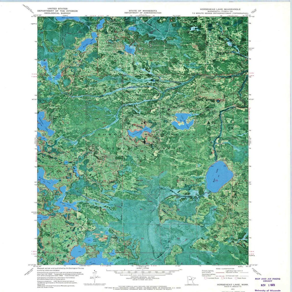 YellowMaps Horsehead Lake MN topo map, 1:24000 Scale, 7.5 X 7.5 Minute, Historical, 1971, Updated 1973, 27.23 x 21.53 in - Tyvek