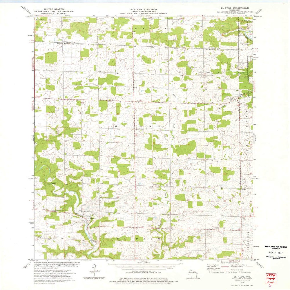 YellowMaps El Paso WI topo map, 1:24000 Scale, 7.5 X 7.5 Minute, Historical, 1974, Updated 1977, 27.25 x 21.53 in - Tyvek