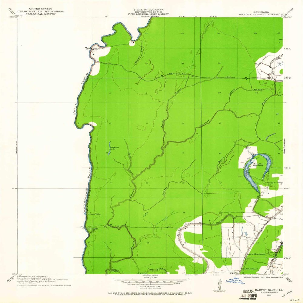 YellowMaps Baxter Bayou LA topo map, 1:24000 Scale, 7.5 X 7.5 Minute, Historical, 1911, Updated 1961, 26.8 x 21.9 in - Polypropylene