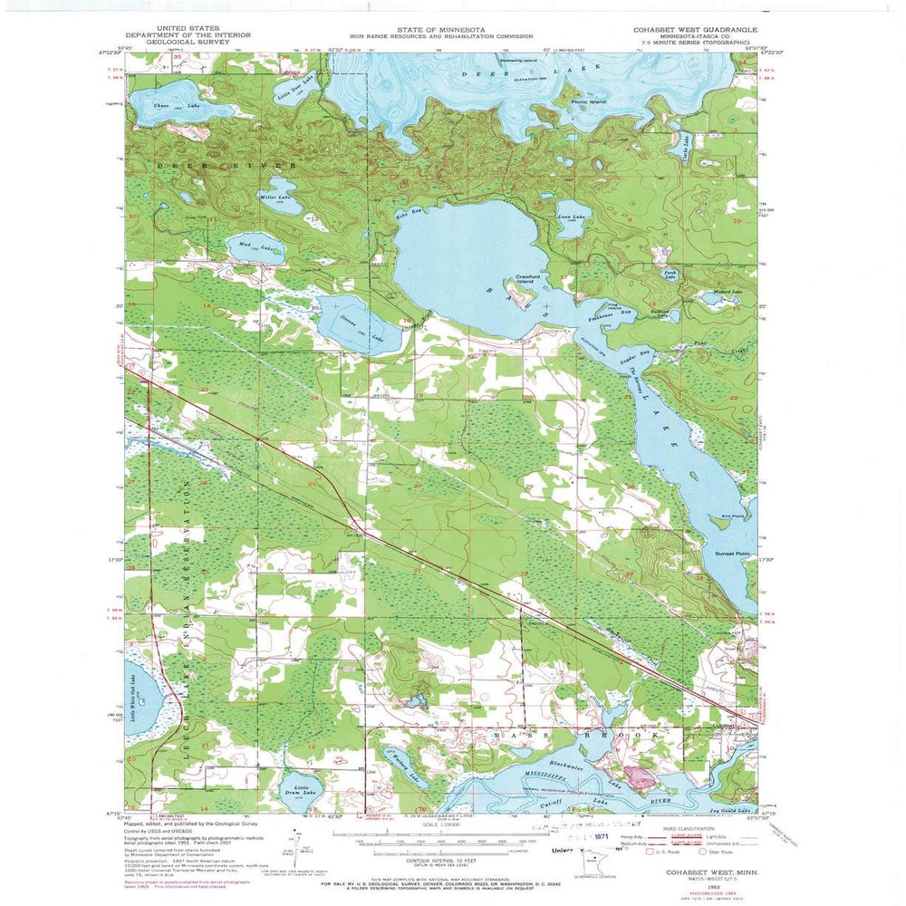 YellowMaps Cohasset West MN topo map, 1:24000 Scale, 7.5 X 7.5 Minute, Historical, 1953, Updated 1971, 27.23 x 21.53 in - Polypropylene