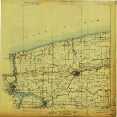 YellowMaps Niagara NY topo map, 1:125000 Scale, 30 X 30 Minute, Historical, 1899, Updated 1913, 19.9 x 17.2 in - Polypropylene