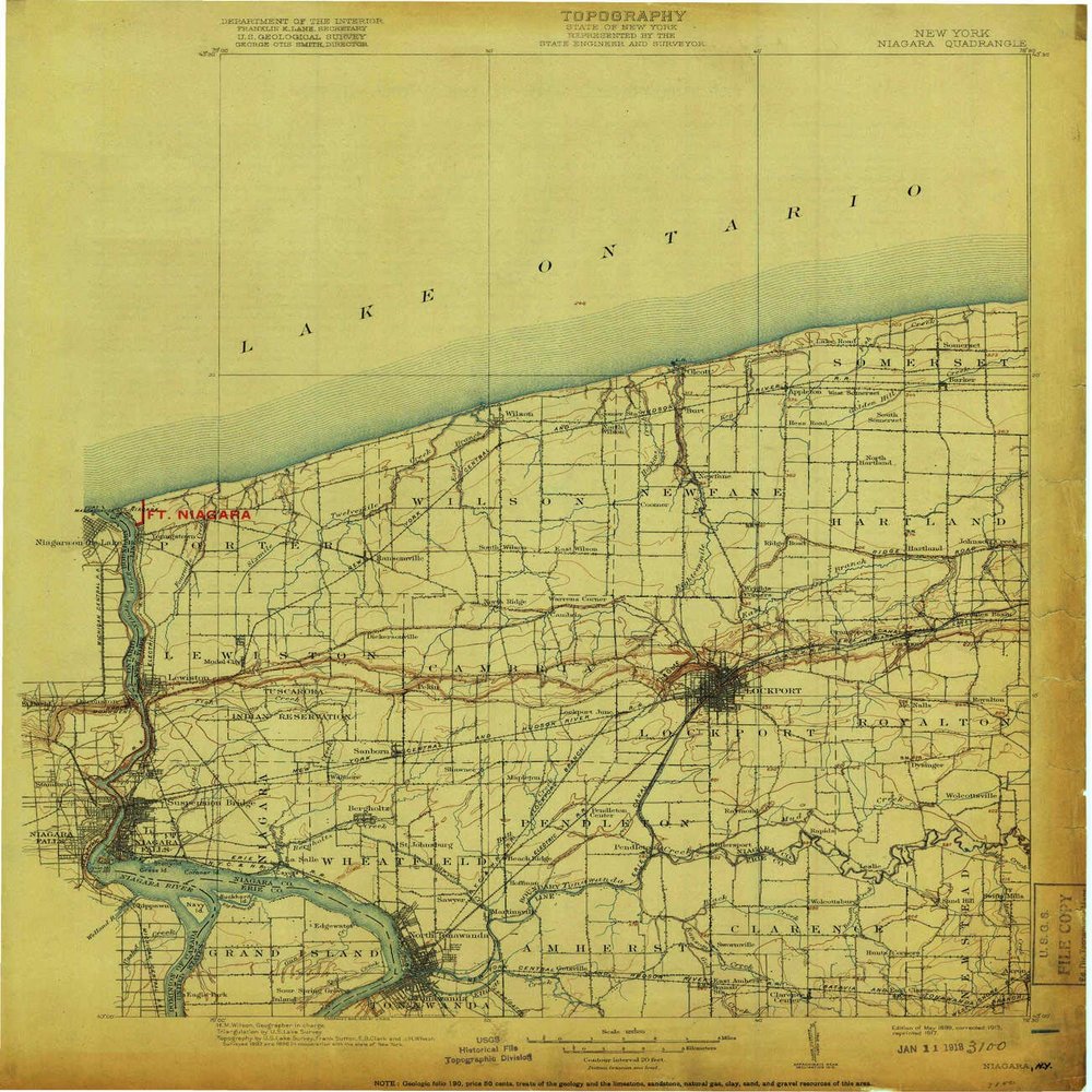 YellowMaps Niagara NY topo map, 1:125000 Scale, 30 X 30 Minute, Historical, 1899, Updated 1913, 19.9 x 17.2 in - Polypropylene