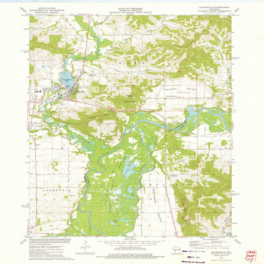 YellowMaps Galesville WI topo map, 1:24000 Scale, 7.5 X 7.5 Minute, Historical, 1973, Updated 1975, 27.22 x 21.47 in - Tyvek