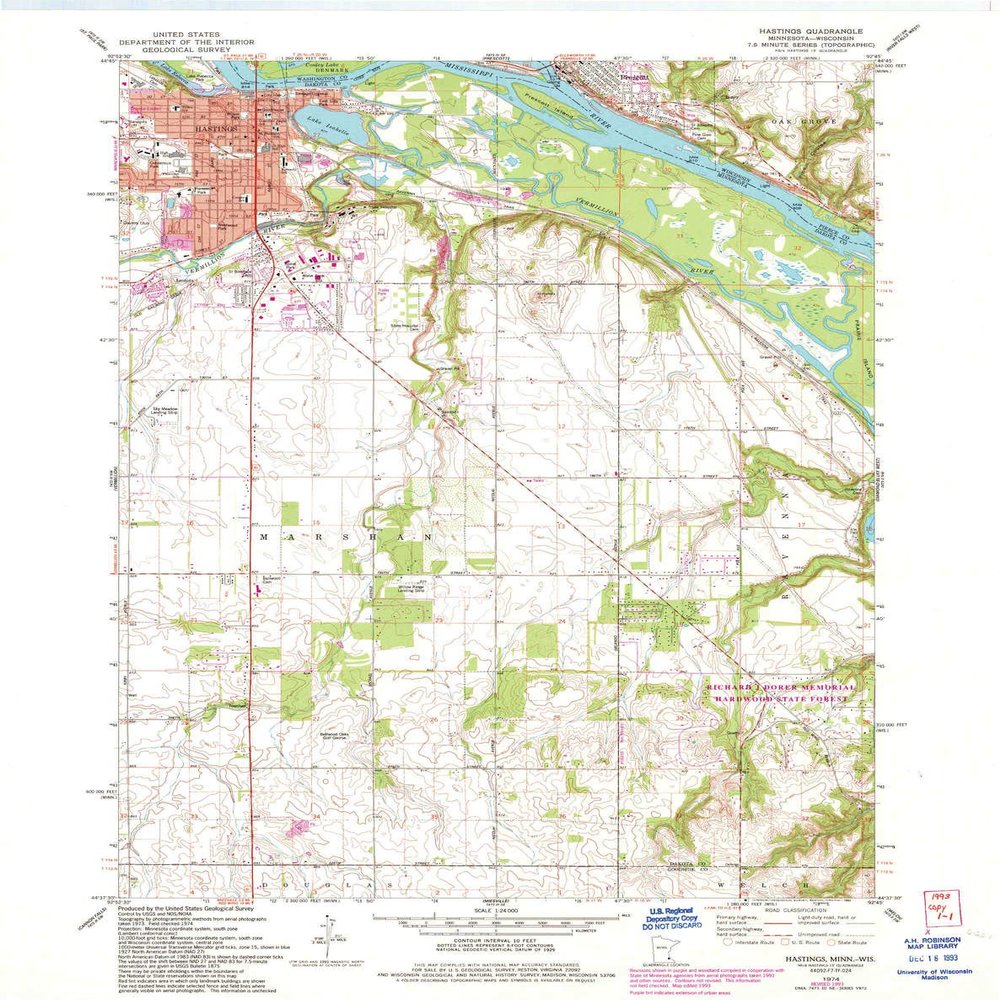 YellowMaps Hastings MN topo map, 1:24000 Scale, 7.5 X 7.5 Minute, Historical, 1974, Updated 1993, 27.23 x 21.53 in - Tyvek