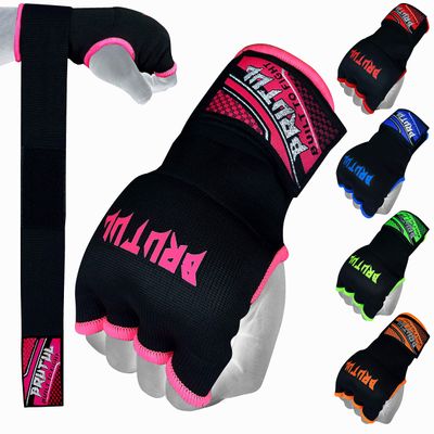 Brutul Padded Inner Gel Gloves Training Gel Elastic Hand Wraps for Boxing Gloves Quick Wraps Men & Women Kickboxing Muay Thai MMA Bandages Wrist Wrap Protector Handwraps (Pair) (Pink, S)