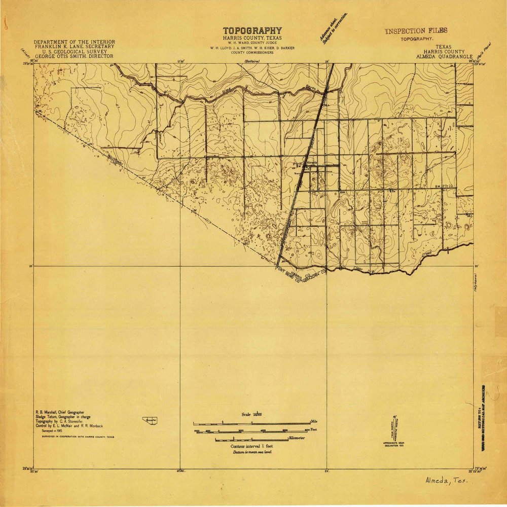 YellowMaps Almeda TX topo map, 1:24000 Scale, 7.5 X 7.5 Minute, Historical, 1915, 18.9 x 22.9 in - Tyvek