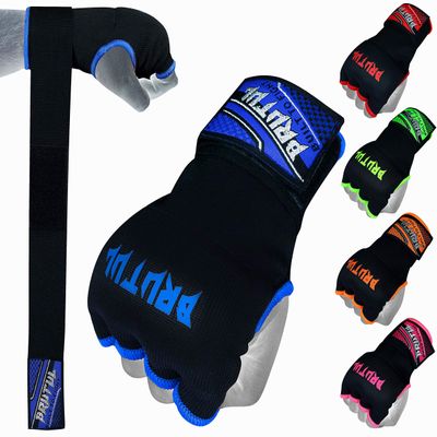 Brutul Padded Inner Gel Gloves Training Gel Elastic Hand Wraps for Boxing Gloves Quick Wraps Men & Women Kickboxing Muay Thai MMA Bandages Wrist Wrap Protector Handwraps (Pair) (Blue, M)