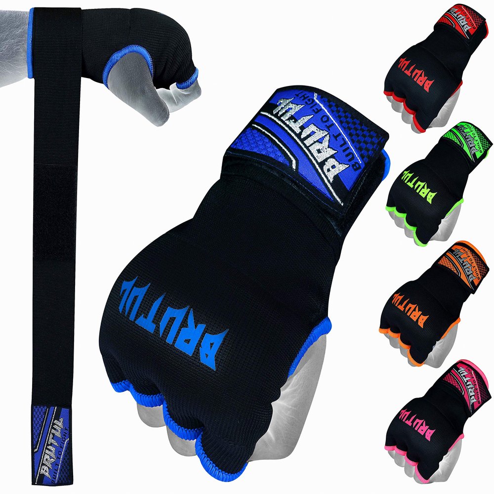 Brutul Padded Inner Gel Gloves Training Gel Elastic Hand Wraps for Boxing Gloves Quick Wraps Men & Women Kickboxing Muay Thai MMA Bandages Wrist Wrap Protector Handwraps (Pair) (Blue, M)