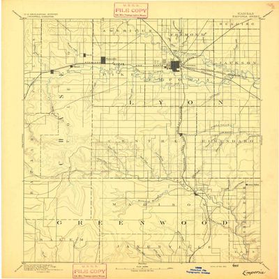 YellowMaps Emporia KS topo map, 1:125000 Scale, 30 X 30 Minute, Historical, 1894, 20.01 x 16.31 in - Polypropylene