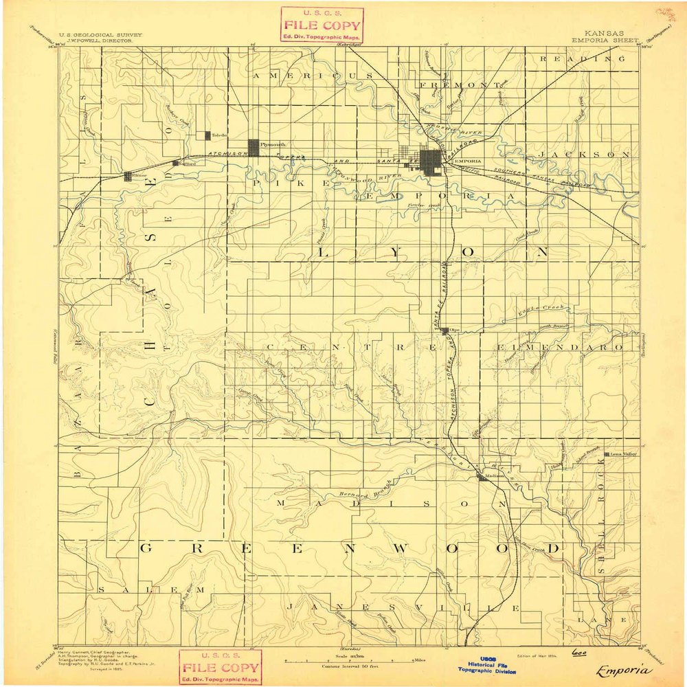 YellowMaps Emporia KS topo map, 1:125000 Scale, 30 X 30 Minute, Historical, 1894, 20.01 x 16.31 in - Polypropylene