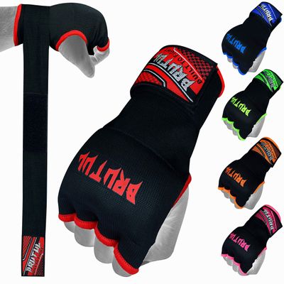 Brutul Padded Inner Gel Gloves Training Gel Elastic Hand Wraps for Boxing Gloves Quick Wraps Men & Women Kickboxing Muay Thai MMA Bandages Wrist Wrap Protector Handwraps (Pair) (Red, L)