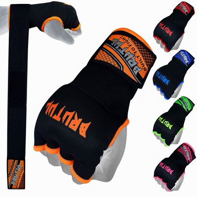 Brutul Padded Inner Gel Gloves Training Gel Elastic Hand Wraps for Boxing Gloves Quick Wraps Men & Women Kickboxing Muay Thai MMA Bandages Wrist Wrap Protector Handwraps (Pair) (Orange, L)