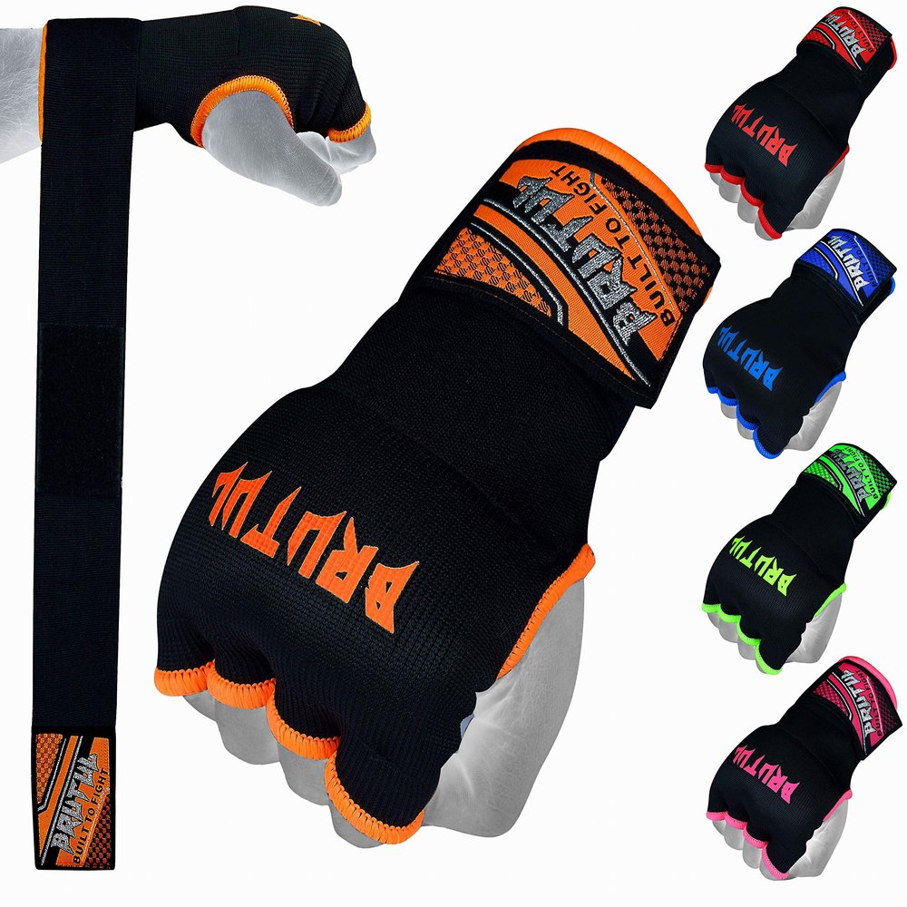Brutul Padded Inner Gel Gloves Training Gel Elastic Hand Wraps for Boxing Gloves Quick Wraps Men & Women Kickboxing Muay Thai MMA Bandages Wrist Wrap Protector Handwraps (Pair) (Orange, L)