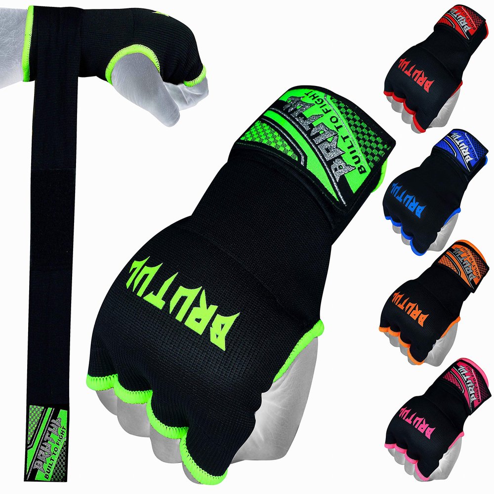 Brutul Padded Inner Gel Gloves Training Gel Elastic Hand Wraps for Boxing Gloves Quick Wraps Men & Women Kickboxing Muay Thai MMA Bandages Wrist Wrap Protector Handwraps (Pair) (Fluorescent, XL)