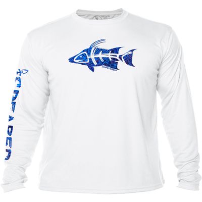 Spearfishing UV Sun Shirt: UPF 50+ Men's Long Sleeve Mens Rash Guard for Scuba Diving, Fishing: Hogfish Camo - White - 2XL