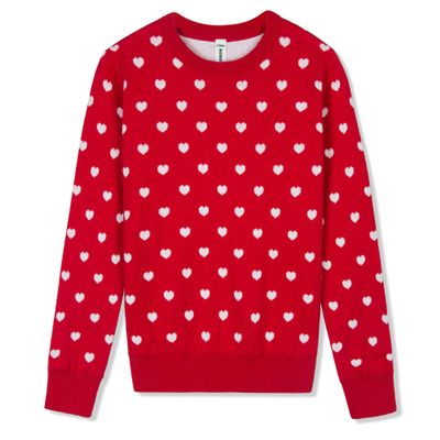 BOBOYOYO Girls Sweaters Cotton Kids Heart Sweater Valentine Holiday Pullover Teen Clothes Crew Neck Knit Top Long Sleeve Red
