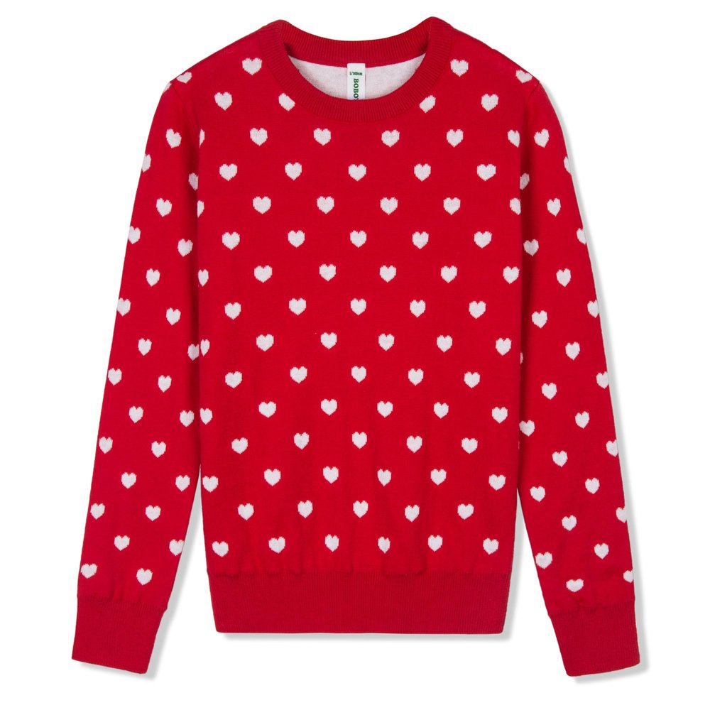 BOBOYOYO Girls Sweaters Cotton Kids Heart Sweater Valentine Holiday Pullover Teen Clothes Crew Neck Knit Top Long Sleeve Red