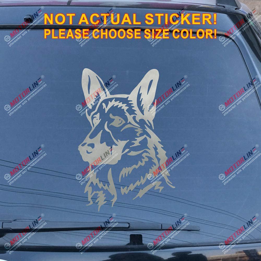 German Shepherd Head Dog Decal Sticker Car Vinyl K9 Police Pick Size Color b (Silver, 8'' (20.3cm))
