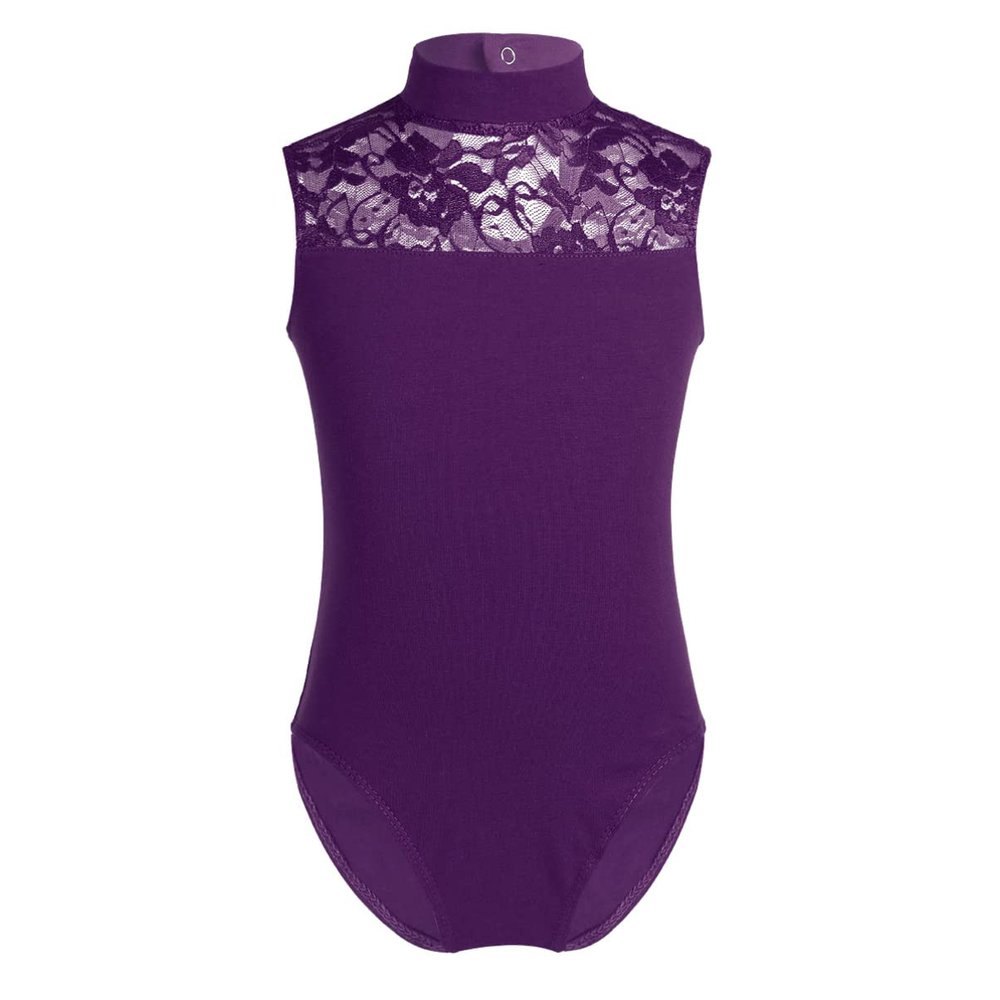 YOOJIA Kids Girls Floral Lace Ballet Dance Leotard Sleeveless Turtle Neck Gymnastic Bodysuit Ballerina Dancewear Purple 11-12