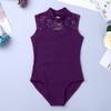 YOOJIA Kids Girls Floral Lace Ballet Dance Leotard Sleeveless Turtle Neck Gymnastic Bodysuit Ballerina Dancewear Purple 11-12 view 3