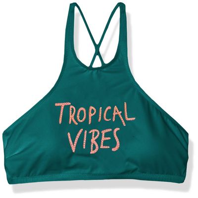 COCO RAVE Women's Standard High Neck Bikini Top Swimsuit with Embroidery Detail, Say Anything Summer Jade, XS/S/3032D