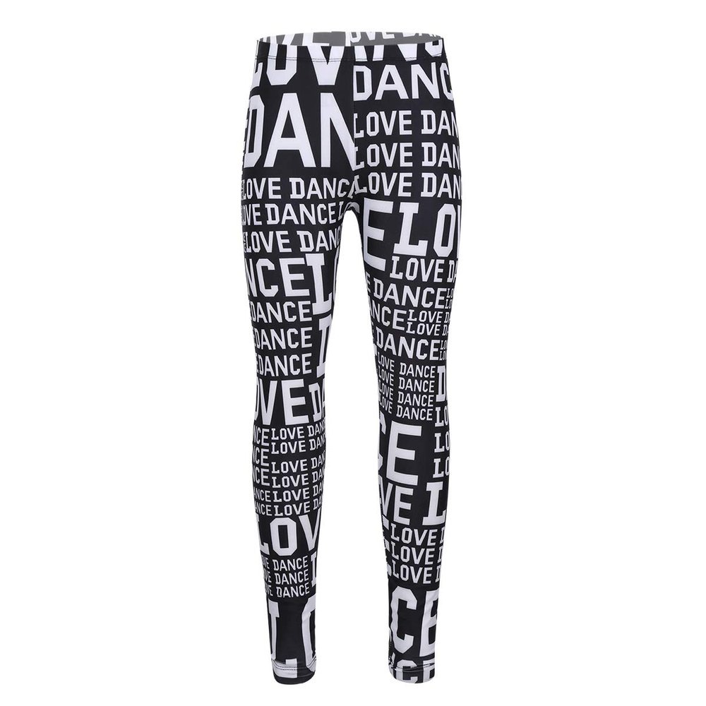 YiZYiF Kids' Girls' Dance Lover Slim Fit Stretchy Athletic Running Sports Leggings Activewear Black&White 5