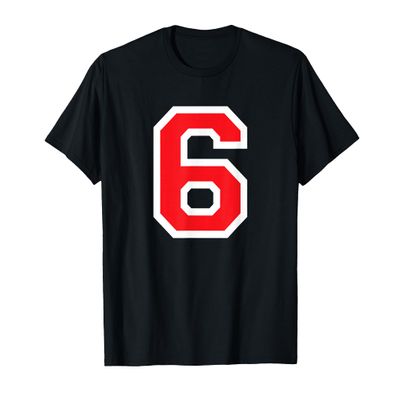#6 Jersey Uniform Varsity Sports Red Number, 6th Birthday T-Shirt