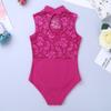 YOOJIA Kids Girls Floral Lace Ballet Dance Leotard Sleeveless Turtle Neck Gymnastic Bodysuit Ballerina Dancewear Rose Red 13-14 view 4