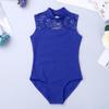YOOJIA Kids Girls Floral Lace Ballet Dance Leotard Sleeveless Turtle Neck Gymnastic Bodysuit Ballerina Dancewear Blue 11-12 view 3