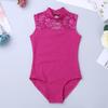 YOOJIA Kids Girls Floral Lace Ballet Dance Leotard Sleeveless Turtle Neck Gymnastic Bodysuit Ballerina Dancewear Rose Red 11-12 view 3