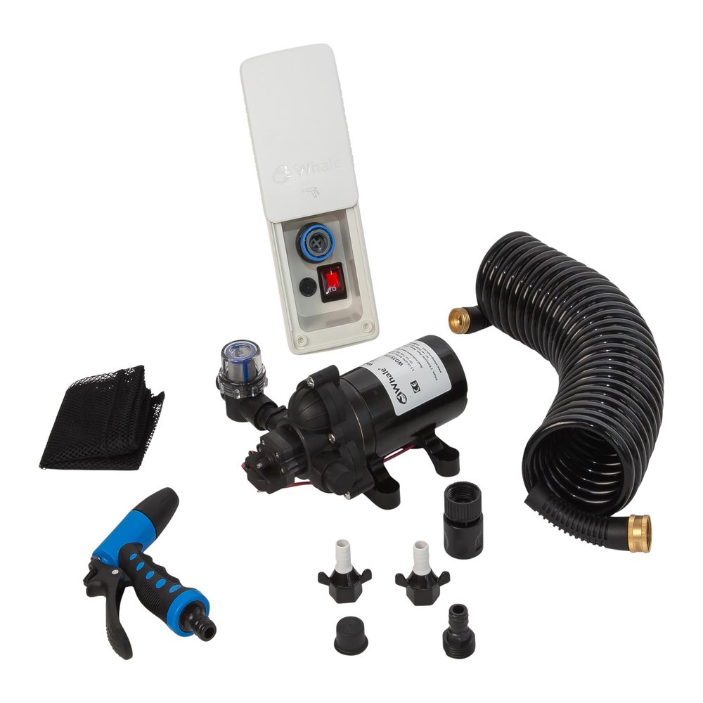 Whale High-Pressure Wash Down Elite Pump Kit (12V), 3.5 GPM, 60 PSI, Includes 12V Pump, Deck Fitting, 25 Feet Hose and Trigger WD3517E
