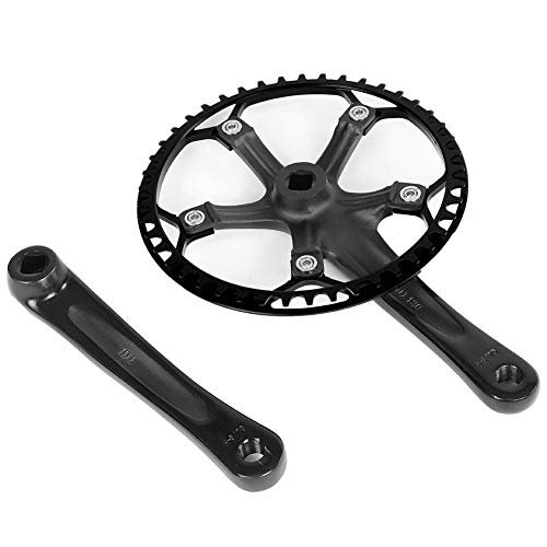 Crankset, Single Speed Crankset Mountain Bike Aluminum Alloy Hollow Integral Mountain Bike Crankset Arm Speed Fixed Gear,Easy to Modify Single Crank Set(Black)