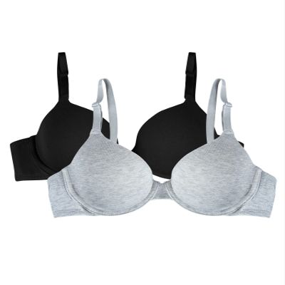 Fruit of the Loom Women's 2-Pack T-Shirt Bra, Black/Heather Grey, 40DD