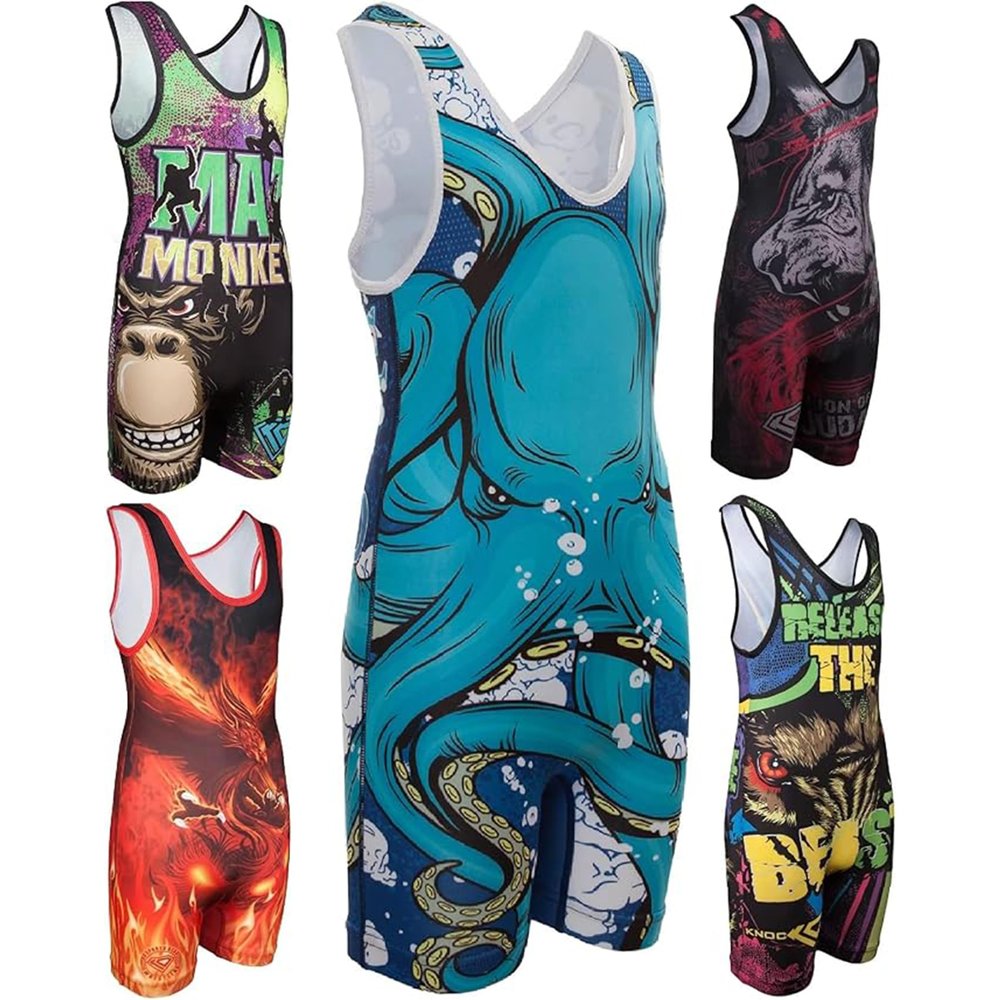 KO Sports Gear Unisex Wrestling Singlet for Adult Wrestlers - Wrestling Singlet for Men & Women - Bold Durable Uniform, Stretchy Breathable Material - Octopus, Adult Medium
