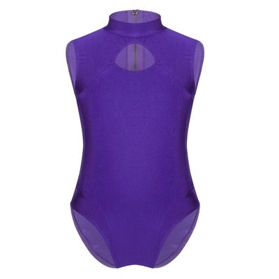 Agoky Girls' Team Basic Leotard Mock Neck Gymnastic Ballet Dance Leotard Tops Dancewear Costumes Back with Zipper Dark Purple 7-8