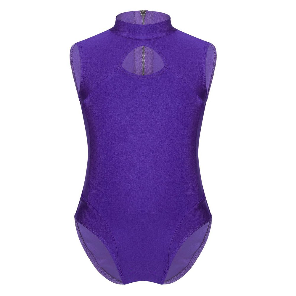 Agoky Girls' Team Basic Leotard Mock Neck Gymnastic Ballet Dance Leotard Tops Dancewear Costumes Back with Zipper Dark Purple 7-8