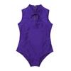 Agoky Girls' Team Basic Leotard Mock Neck Gymnastic Ballet Dance Leotard Tops Dancewear Costumes Back with Zipper Dark Purple 7-8 view 3