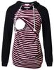 Bhome Women's Nursing Hoodie Sweatshirt Raglan Long Sleeves Casual Maternity Top Breastfeeding Clothes Burgundy White Striped L view 1