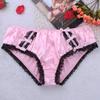 ACSUSS Men's Silky Satin Sissy Bowknot Lace Knickers Feminine Briefs Underwear Pink Medium view 2