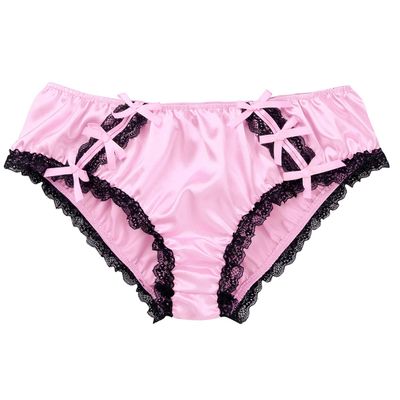 YiZYiF Men's Feminine Panties Silky Satin Lingerie Sissy Knickers Panties Pink Medium